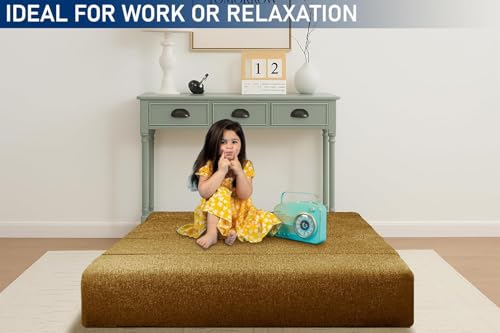 Image of Foldable 1 Seater Sofa Cum Bed, Sofa Bed 3 X 6 Feet, Jute Fabric- Washable Cover- Including One Cushion Perfect for Home & Office - Golden Color