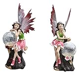 HANDIYA Skulptur Handwerkliche 2 STÜCKE Blume Fee Skulptur Solar Licht Garten Nacht Light Angel Statue Harz Gemaltes Handwerk Modell Outdoor Landschaft Figuren