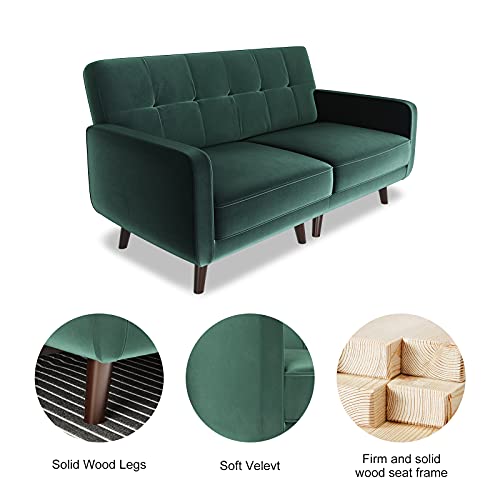 Honbay Velvet Fabric Loveseat Sofa Tufted 2-Seats Sofa With Wood Legs Upholstered Loveseats For Small Space, Emerald Green #TOP6