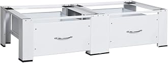 vidaXL Double Washing and Drying Machine Pedestal with Drawers Washer and Dryer Stand Base Frame Washing Machine Raiser Accessories Steel White