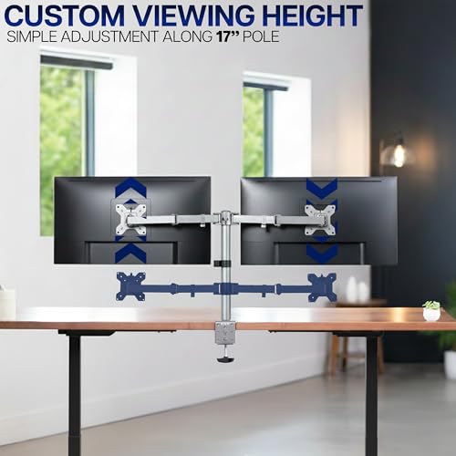 Image of VIVO Dual Monitor Desk Mount, Heavy Duty Fully Adjustable Steel Stand, Holds 2 Computer Screens up to 30 inches and Max 22lbs Each, Gray Color, STAND-V002-GY
