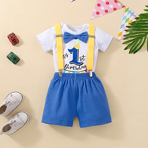 Baby Boy 1 year old First Birthday Clothes Infant Clothes Bow Tie Romper Pants Set Suspenders Cake Smash Outfits2