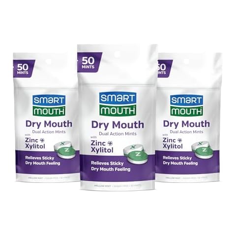 SmartMouth Dry Mouth Dual-Action Mints - Sugar-Free Breath Mints - 50 Count, 3 Pack, Mellow Mint Cover
