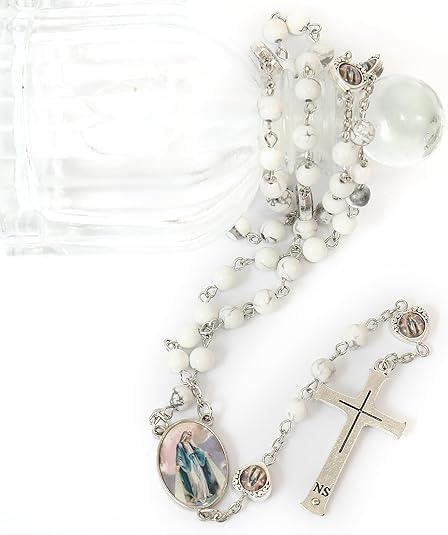 Nazareth Store Natural Stone Beads with Miraculous Epoxy Heart Metal Beads Rosary Necklace Gemstone Christian Gifts - Image 8