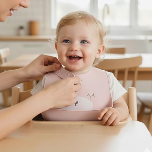 Image of SAFE-O-KID Premium Silicone Baby Bib - Lightweight, Foldable, Non-Toxic Bib with Spill-Proof, Adjustable, Soft, BPA Free Easy-to-Clean Feeding Bib for toddlers - Assorted