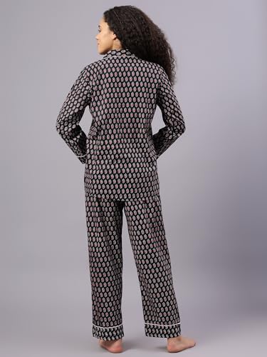 Image of Cotton Floral Printed 2 Piece Night Suit Top & Pajama Set for Women & Girls
