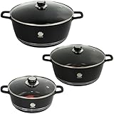 Non Stick Cooking Pot Cassserole Set Die Cast Aluminium Stockpot with Tempered Glass Lid (Set 3pcs 20-26-30cm)