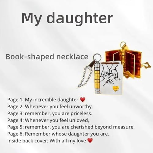 Little Star Daughter Book Necklace，Incredible Book Necklace with Collarbone Chain，Openable with 6 Pages of Engraved Information，Personalized Birthday or Graduation Gifts3
