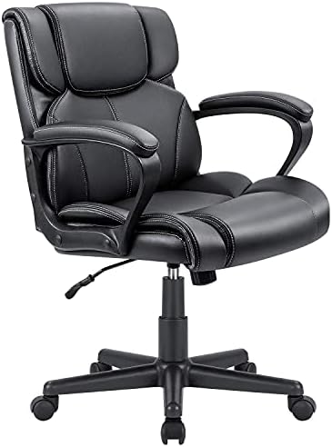 Furmax Mid Back Executive Office Chair Swivel Computer Task Chair with Armrests,Ergonomic Leather-Padded Desk Chair with Lumbar Support