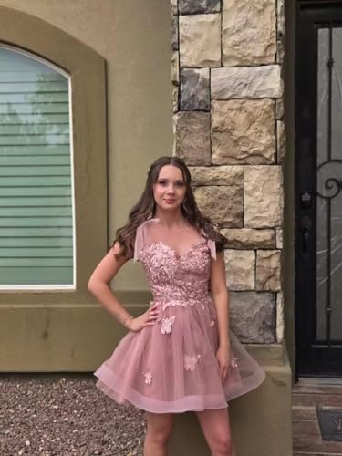 Fanciest 3D Butterfly Off Shoulder Homecoming Dresses Short Tulle Prom Dress for Teens Bow Strap Cocktail Party Dress4