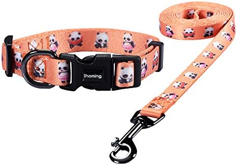Ihoming Dog Collar and Leash Combo in Bohemia, Morocco, Floral and Dot Style Fit Small, Medium and Large Pets (M-Up to 45 LBS, Panda)