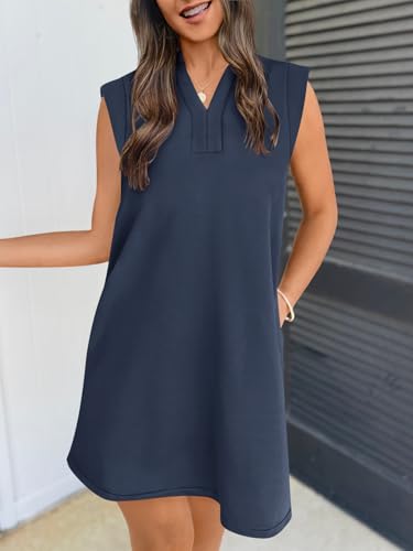 MEROKEETY Women's 2025 Summer Short Sleeve Mini Dress Casual Collared V Neck Loose T Shirt Dresses3