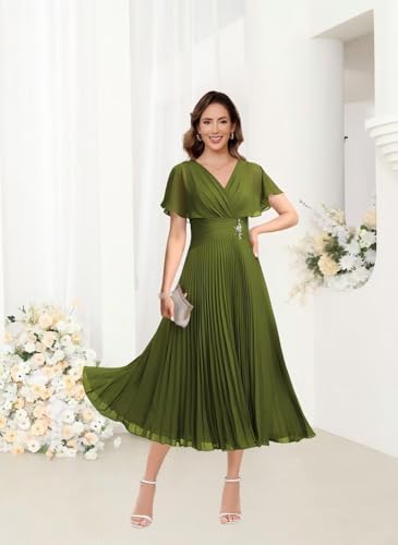Women's Short Sleeves Mother of The Bride Dresses 2025 Ruffles Chiffon Pleated Formal Party Dress DE2344