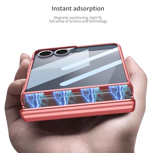 Image of Midkart Magnetic Case Compatible with Samsung Galaxy Z Flip 7 Release 2025 Hinge Protection Hard PC with Front Glass Cover 360-degree Protection, Red