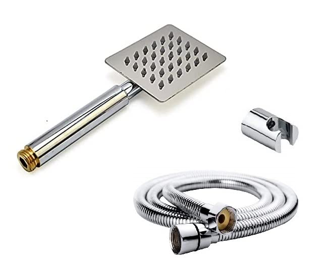 JHS2303 Stainless Steel Ultra Slim Hand Shower With 1.5 Meter Flexible Tube And Wall Hook ( Tube Inner Nut Brass & Outer Body SS-304 Grade ) (HAND SHOWER WITH 1,5 METER TUBE AND HOOK)
