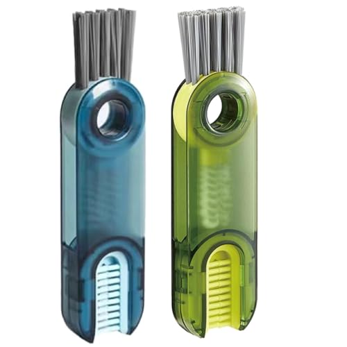 2 Stück 3-in-1 Reinigungsbürsten Set, Multifunktionale Spaltbürste & Flaschenbürste mit Harten Borsten, Spezialbürste für Becherdeckel & Strohhalm, Hochwertige Reinigungswerkzeuge für Enge Räume
