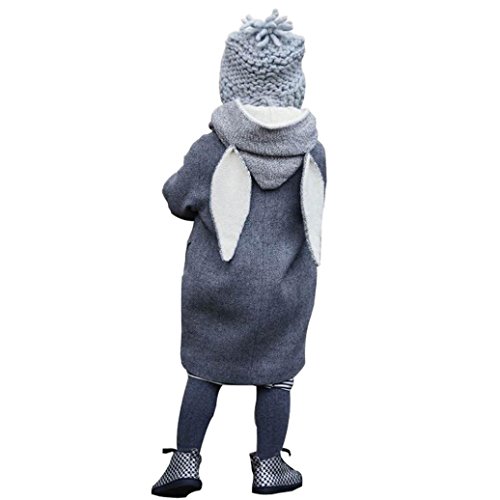 Koly Enfant Bébé Fille 3D Oreilles de Lapin Capuchon Doux Chaud en Coton Veste d'hiver Épais avec Dande Manteau à Chapeau pour Nouveau-né Bébé (100/3 Ans, Gris)