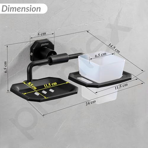 Image of Plantex 304 Grade Stainless Steel 2in1 Soap Dish with Tumbler Holder /Soap Stand /ABS Materail Tooth Brush Holder /Bathroom Accessories - Nipron (Black)
