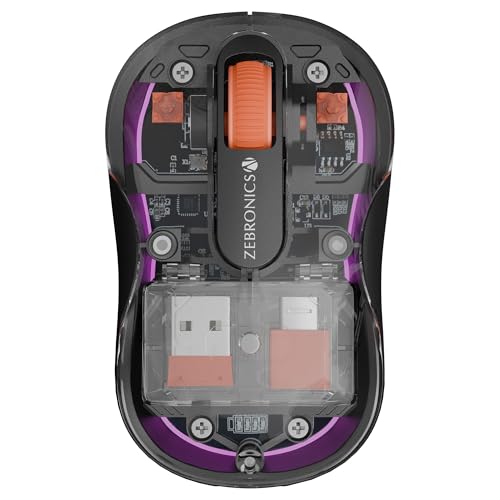 Image of ZEBRONICS Sheer Plus Wireless Mouse, Dual Mode (2.4GHz + BT), Dual Bluetooth, Dual Dongle (USB A & USB C), Upto 3200 DPI, Silent Operation, RGB LED, 4 Buttons, for Mac | Laptop | Computer (Black)