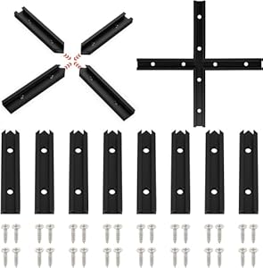 Iverntech 16 Stück Schwarz T-Schienen-Kreuzungs-Set mit Holzschrauben, T-Track Kreuzschlitzteile Aluminium Eloxiert für Tischsäge, Router, Tisch