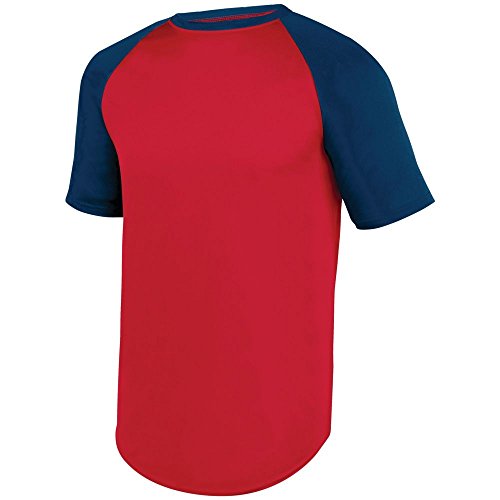 Augusta Activewear Wicking Short Sleeve Baseball Jersey, Red/Navy, Medium
