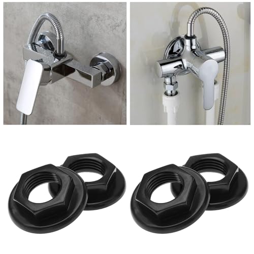 EMSea 4Pcs Sink Tap Back Nut 1/2 BSP Plastic Back Nuts Accessories for Bathroom Basin Taps Mixers Round Faced Flanged Back Nuts Home tools Black