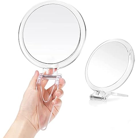 B Beauty Planet 6 Inch Two Sided Hand Magnifying Mirror, 20X/1X Magnification, Portable Hand Mirror with Magnification for Makeup/Travel (Transparent) Cover