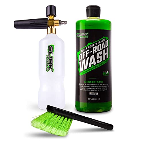 Slick Products Pressure Washer Foam Cannon, Scrub Brush, and Off-Road Wash Super Concentrated Extra-Thick Soap Removes Heavy Dirt and Mud From Dirt Bike, ATV, UTV, Side x Side, and Truck (32 oz.)