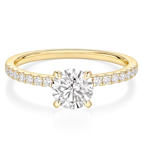 EAMTI 1.2CT Engagement Rings for Women Round Cut CZ Promise Wedding Bands Travel Ring 14K Gold...