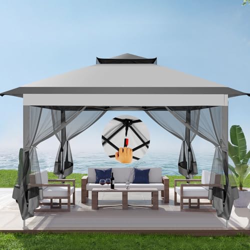 Image of COBIZI Pop Up Gazebo 12x12 Canopy Tent, Outdoor Screened Gazebo Shelter with Mosquito Net,Carpas para Patio, Shade for Lawn, Garden, Backyard and Deck, Gray(Upgraded 2.0)