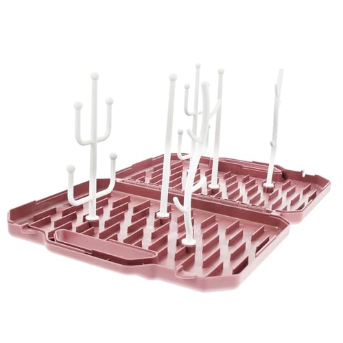 TOBBOMEY Support de Séchage pour Biberons Amovible et Portable Range-biberons Multifonctionnel Rose Égouttoir Pratique pour Bouteilles Tasses et Accessoires...