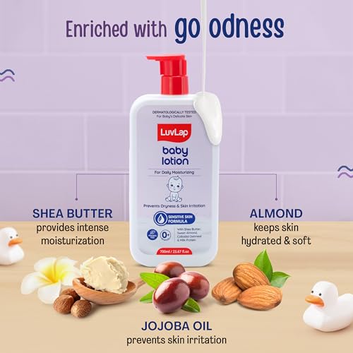 Image of LuvLap Baby Lotion with Milk Protein - 700ml, Suitable for Baby's Delicate Skin, 24 Hour Protection for Sensitive Skin, Shea Butter and VIT E, Paraben Free, Sweet Almond Oil, Dermatologically Tested