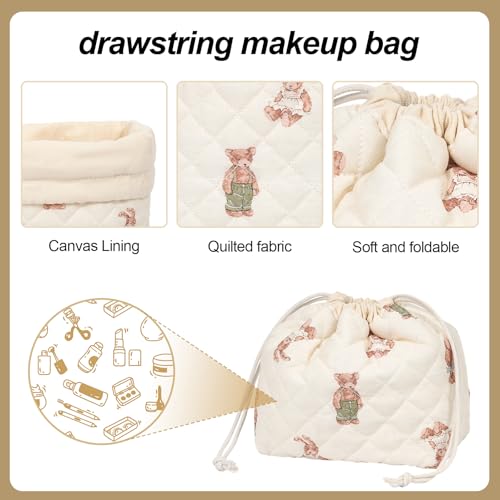 Drawstring Quilted Makeup Bag, Cosmetic Pouch, Coquette Cute Organizer, Small Make up Bag for Purse, Women's Portable Travel Cosmetic Bag3