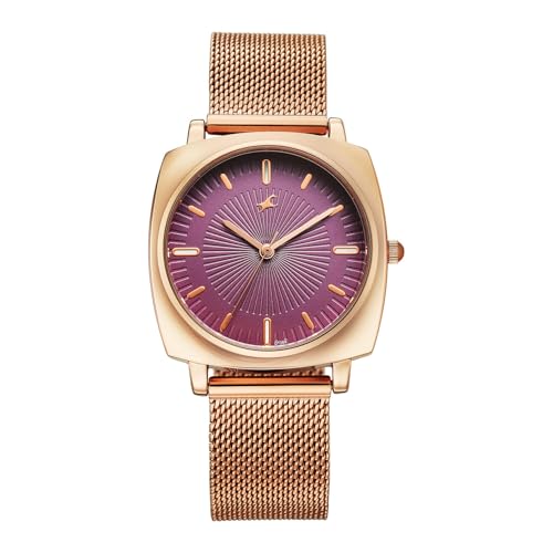 Image of Fastrack Stunners X Quartz Analog with Purple Dial Rose Gold Stainless Steel Strap Watch for Girls - 68043WM04