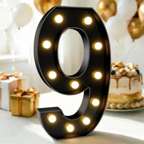 Image of Pooqla 9th Birthday Decorations for Boys, Large Black Light Up Numbers | Black Party Decorations, 12.6in Tall Big Marquee Numbers 9th 19th Anniversary Birthday Gift for Boys Wedding Room Decor