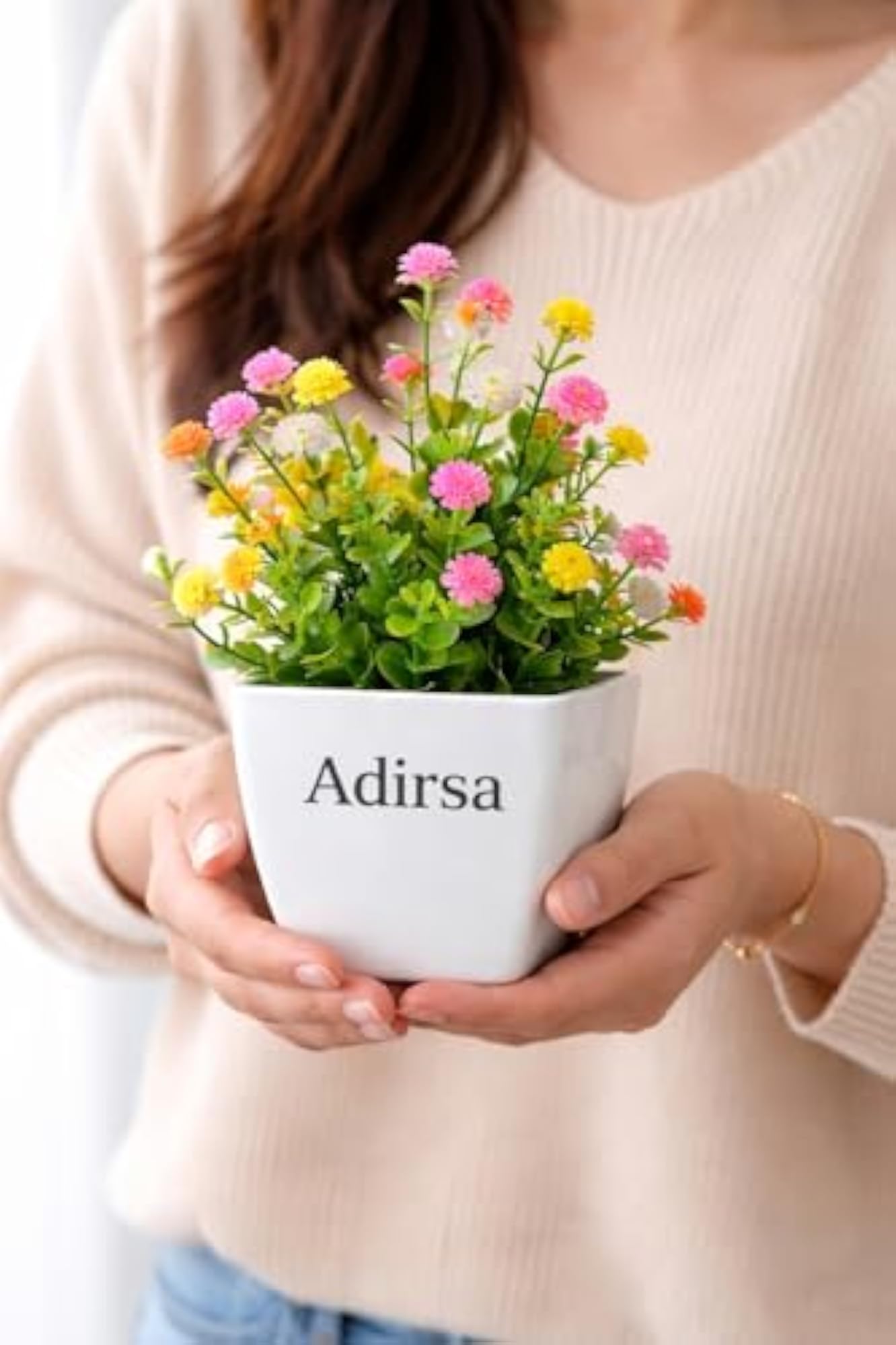 Artificial Flower Pot Set of 2, Decorative Plastic Plants