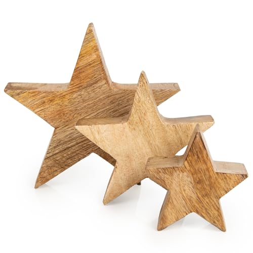Logbuch-Verlag Weihnachtsdeko Set 3 Sterne aus Holz 10-20 cm Massive...