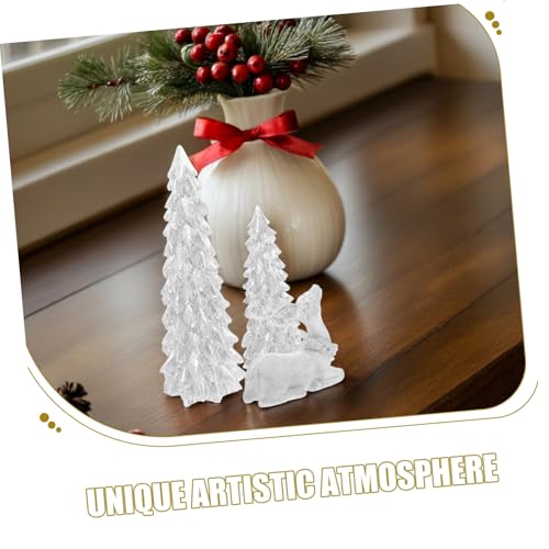 Decoraciones navideñas de árbol y reno de resina con acabado elegante 4