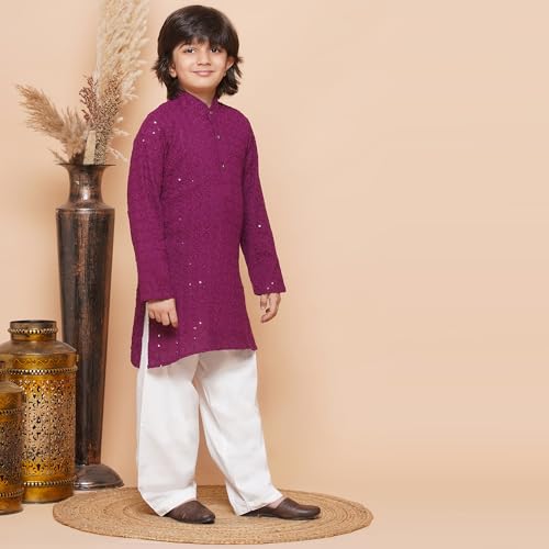 Image of AJ DEZINES Kids Kurta Pajama Set For Boys | Embroidery Chikankari Kurta Set | Traditional & Festive Outfit | Cotton Stylish Boys Kurta Pyjama | Perfect For Festivals Wedding & Family Function-PURPLE-4