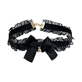 [LOHGOU] セクシーレースチョーカー 鈴付き 可愛い地雷系 蝶結びチョーカー 首輪人間アクセサリー コスプレ ゴシック 学園祭 ハロウィン (ブラック-B)