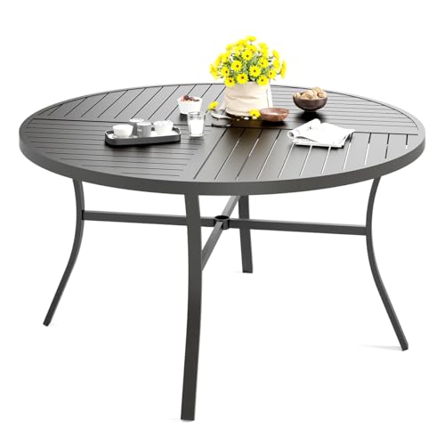 Image of HERA'S HOUSE Patio Round Table w /Umbrella Hole, Metal Table for 6, Black