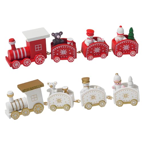 Scinzene 2 Stück Weihnachtszug Deko Holz – Tischdeko Weihnachten mit Lebkuchenhaus & Schneemann, Weihnachtliche Deko für Zuhause, Weihnachtszug Dekoration für Kinder & Familie