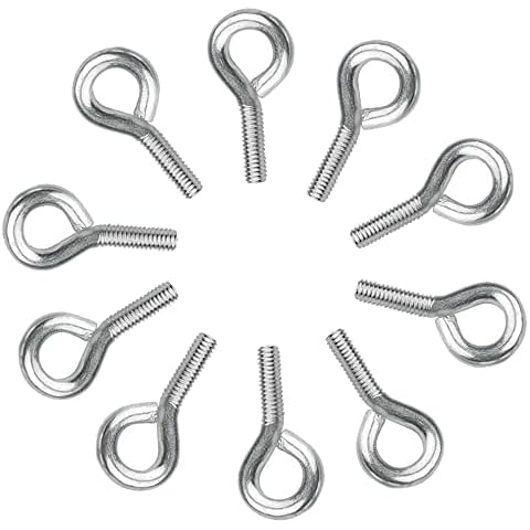 10 Pcs M3 x 12 Eye Screws in Hooks Iron White Zinc Closed Rod Ring Loop Eye Bolts Screws Long-shank Lifting Eye-bolts Ring Eye Hook Bolts for Furniture, Wood, Forestry Cover