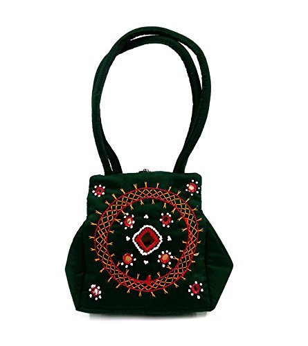 SAMOSA cut Small mirror work Bag in Dark green-image-42