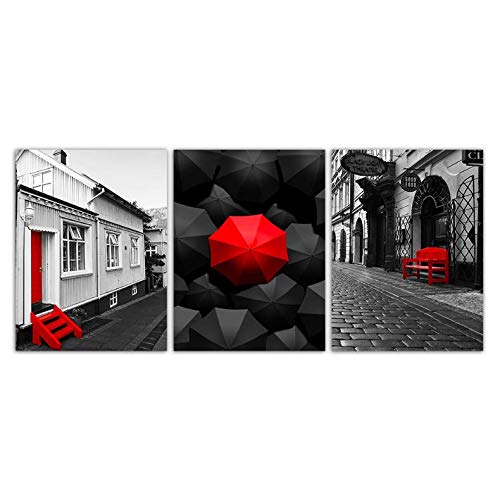 Pinturas en lienzo arte de la pared con paraguas rojo negro póster de paisaje de 50x70cm