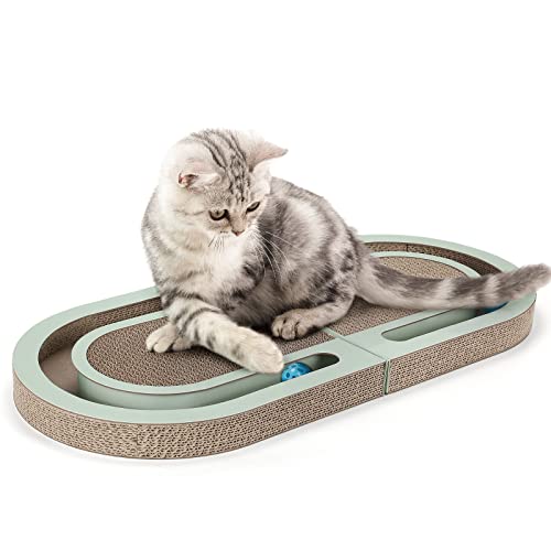 PETTOM Kratzbrett, Kratzbretter Katze mit Trackball, Kratzpappe für Katzen 66 * 30cm, Katzenkratzbretter Doppelseitige