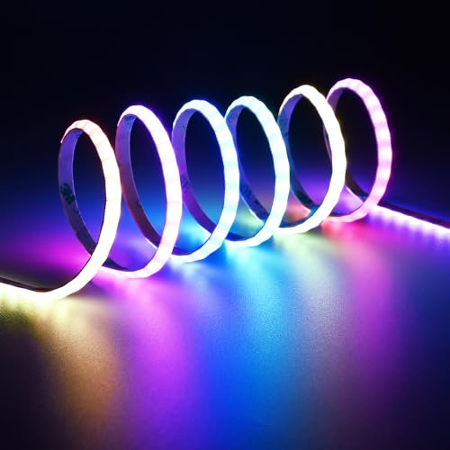 TOPAI 5mm Ultra Dünn WS2812B COB LED Streifen 5M Smart IC RGB Individuell Adressierbar 160 Pixel/M, Selbstklebend Flexibel Schneidbar für Gaming Room/Haustheater