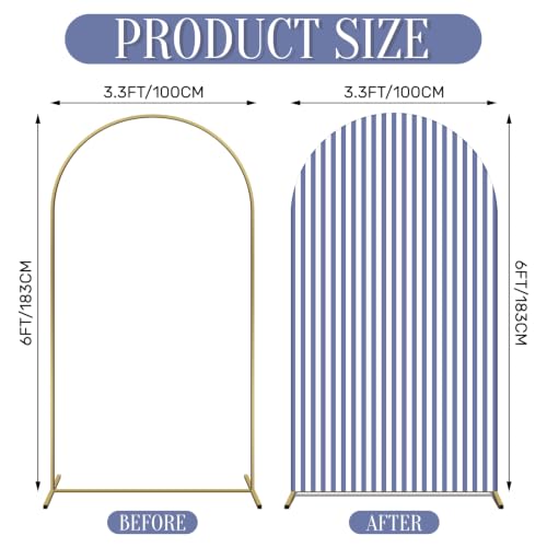Tingjoo Blue Striped Arch Backdrop Cover Spandex Stretchy Backdrop Stand Cover Double Side Banner for Wedding Birthday Banquet Boys Girls Shower Ceremony Decoration Props 3.3x6ft by Tingjoo - Used condition - Image 2