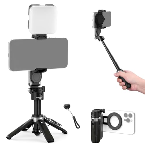 Trípode palo selfie magnético extensible con soporte MagSafe y remoto extraíble