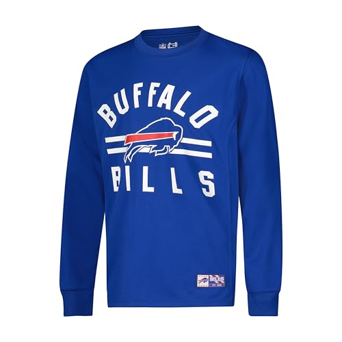 Ultra Game NFL Boys Super Soft Supreme Long Sleeve T-Shirt, Buffalo Bills, Team Color, 14-16
